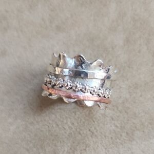 Sterling Silver and Rose Gold-Tone Spinner Ring